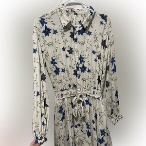 Free People Cream Dress with Blue and Black Floral Print